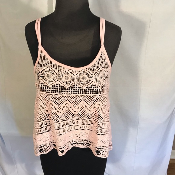 Hollister Tops - Hollister pink racerback crocheted tank. Medium